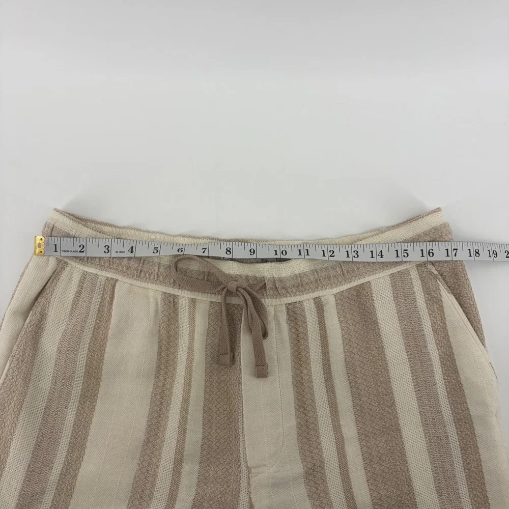 Zara Womens XL Tan Cream Striped Textured Drawstring Tapered Pants